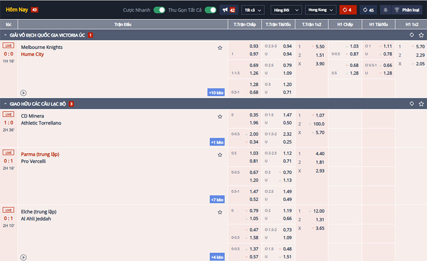 Tỷ lệ kèo chấp phổ biến